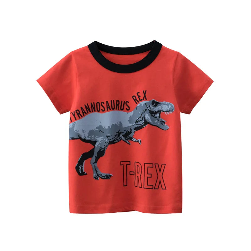1 2 3 4 5 6 7 8 9 Years Baby Boys T-Shirts Clothes 100% Cotton Short Sleeve Dinosaurs Monster Cartoon Kids Under Shirt Clothing