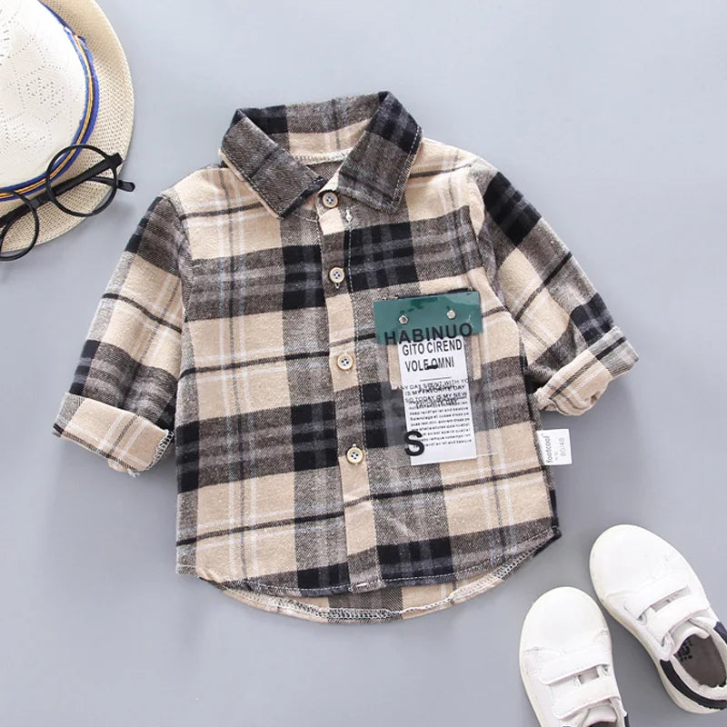 Boys Shirts Plaid Long Sleeve Shirt Boy Tops Clothes Tees 1 2 3 4 Years