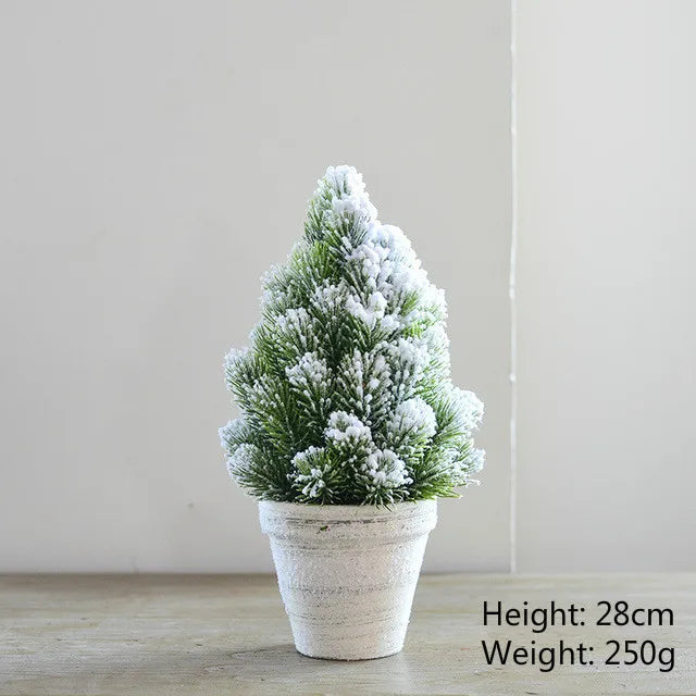 Christmas Tree Mini Pine Tree With Wood Base DIY Home Table Top Decor Christmas Artificial Frosted Sisal Small Trees Party Decor