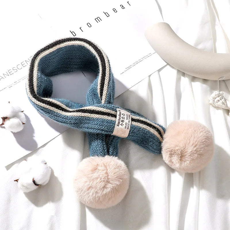 Children Scarf Knitted Winter Cashmere Soft Scarf Baby Boys Girls Lovely Fur Pom-pom Neckerchief Kids Girl Neck Warmers Scarf