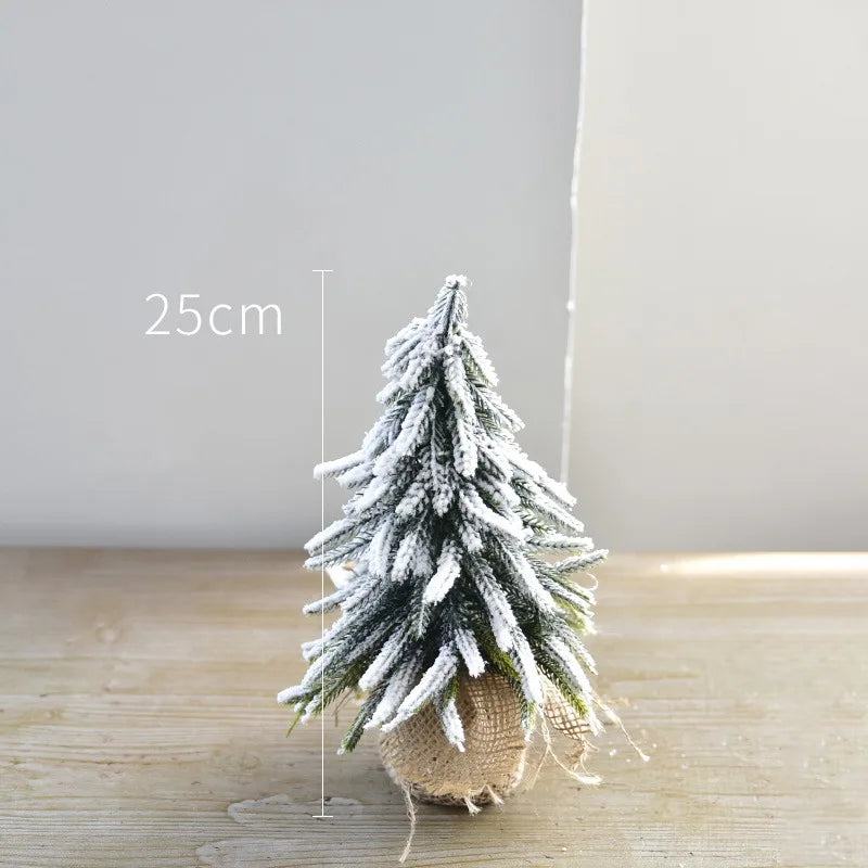Christmas Tree Mini Pine Tree With Wood Base DIY Home Table Top Decor Christmas Artificial Frosted Sisal Small Trees Party Decor