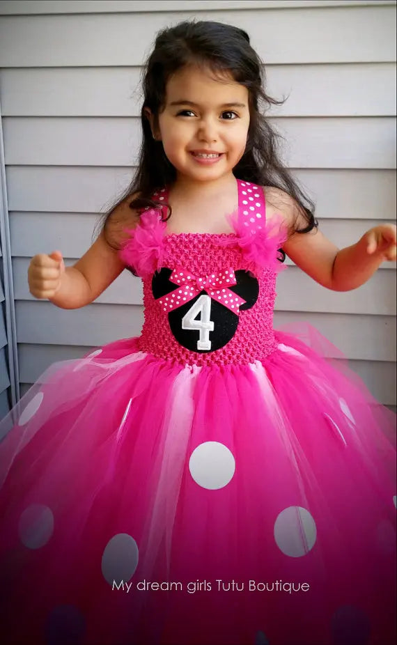 Hot Girls Pink Minnie Tutu Dress Kids Crochet Tulle Straps Dress Ball Gown Children Birthday Party Costume Photography Dreeses