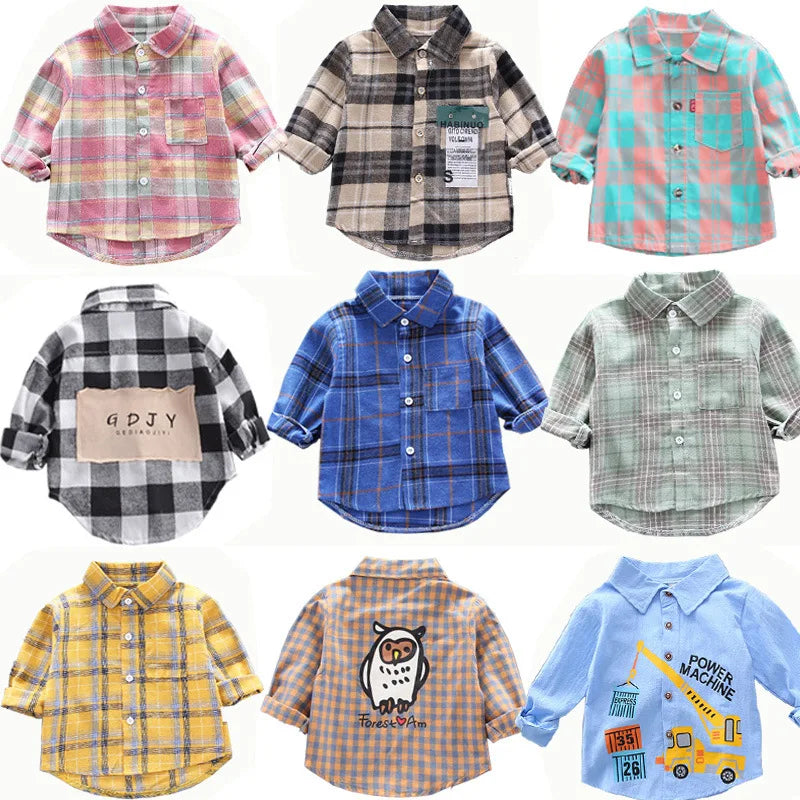 Boys Shirts Plaid Long Sleeve Shirt Boy Tops Clothes Tees 1 2 3 4 Years
