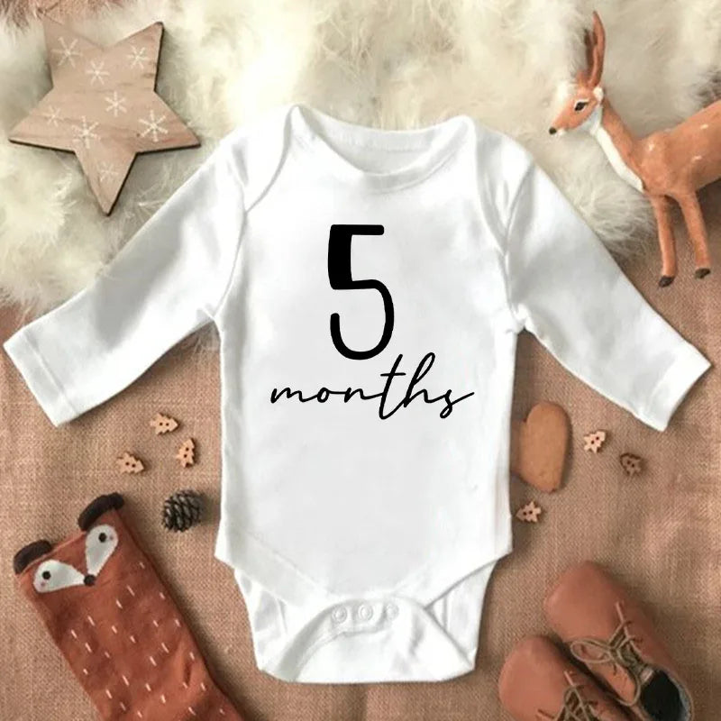 Newborn Baby Monthly Growth Milestone Baby Romper Infant Funny Cute Toddler Jumpsuits Newborn Outfits Bodysuits Boy Girl Clothes