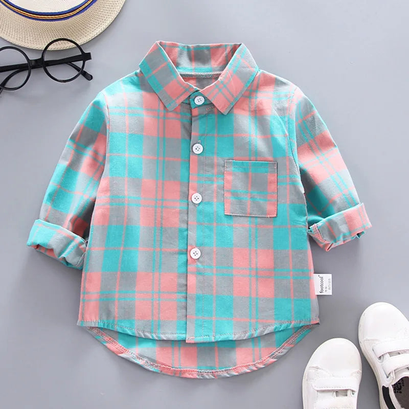 Boys Shirts Plaid Long Sleeve Shirt Boy Tops Clothes Tees 1 2 3 4 Years