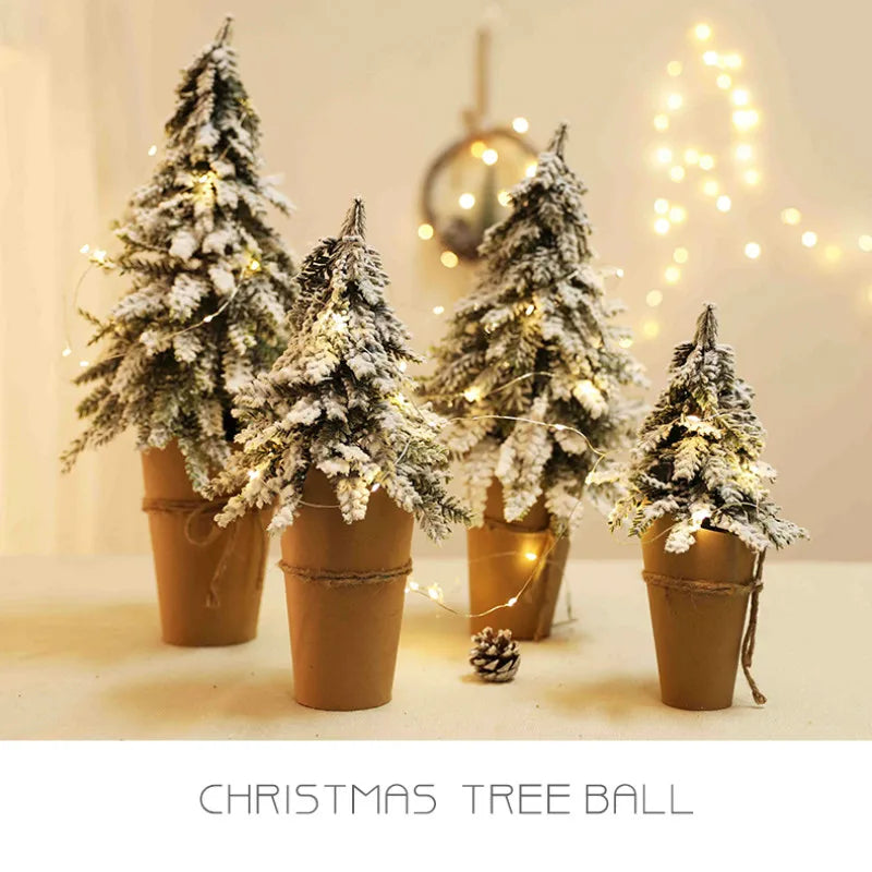 Christmas Tree Mini Pine Tree With Wood Base DIY Home Table Top Decor Christmas Artificial Frosted Sisal Small Trees Party Decor