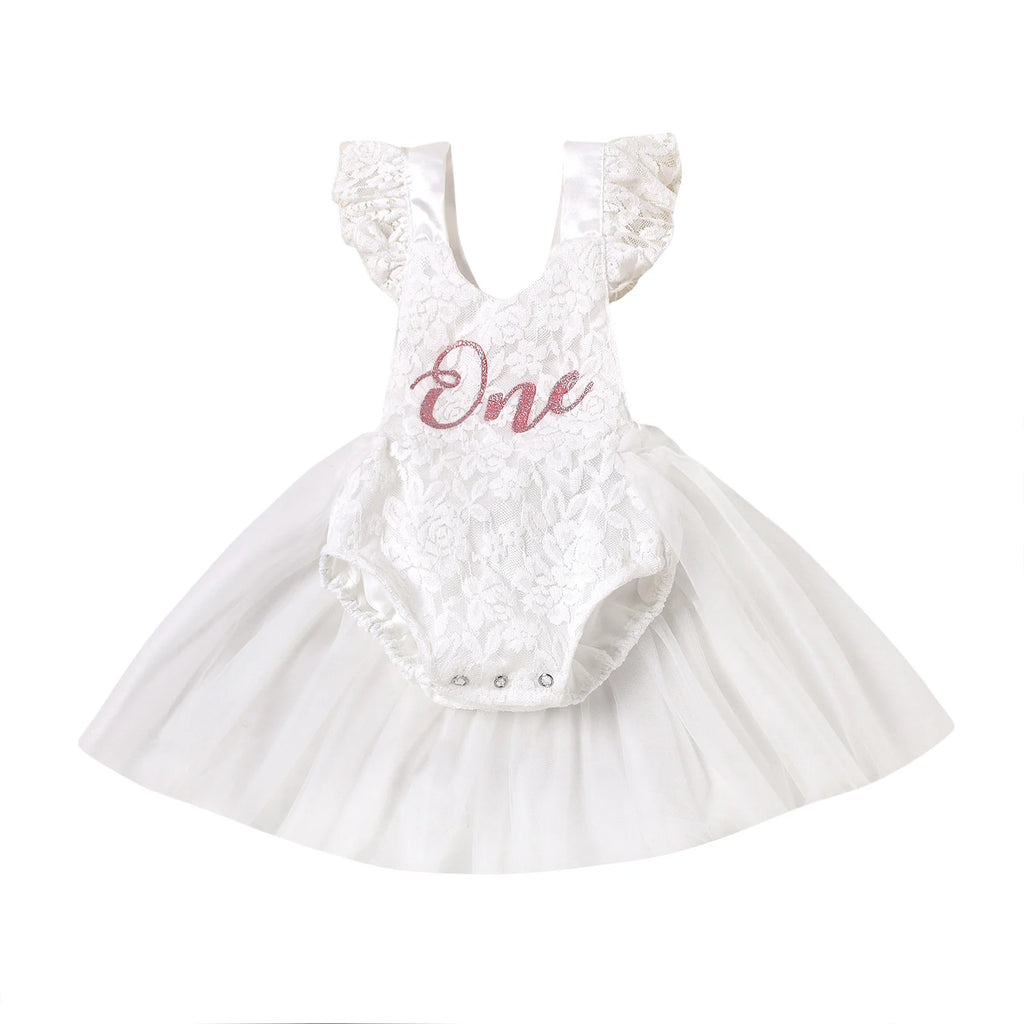 0-24M Baby Romper Dress with Mesh Lace One Letter Print Ruffles Princess Dress Baby Summer Clothing For Girls Birthday Gifts