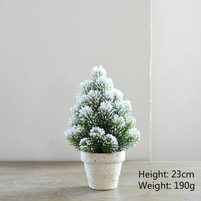 Christmas Tree Mini Pine Tree With Wood Base DIY Home Table Top Decor Christmas Artificial Frosted Sisal Small Trees Party Decor