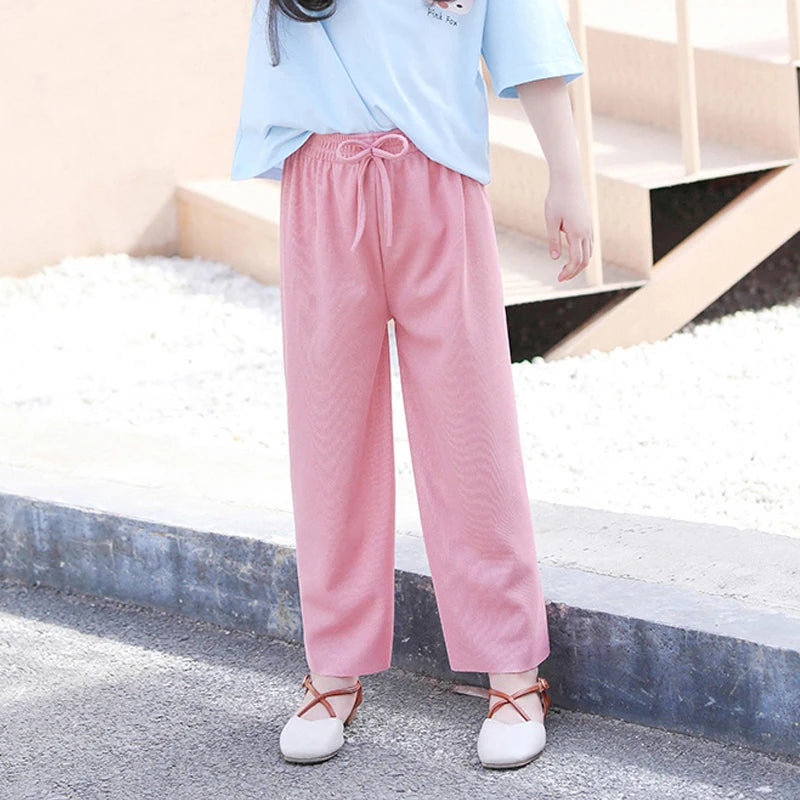 Kids Clothes for Teen Girls Pink Pants 2 To 12 Year Fashion 2022 Summer Green Casual Wide Leg Pants Children Loose Cool Trousers