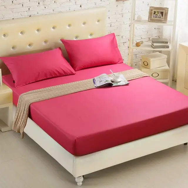 1PCS Fitted Sheet Solid Color Bed Sheets With Elastic Band Double Queen Size 160cm*200cm Mattress Cover 100% Polyester