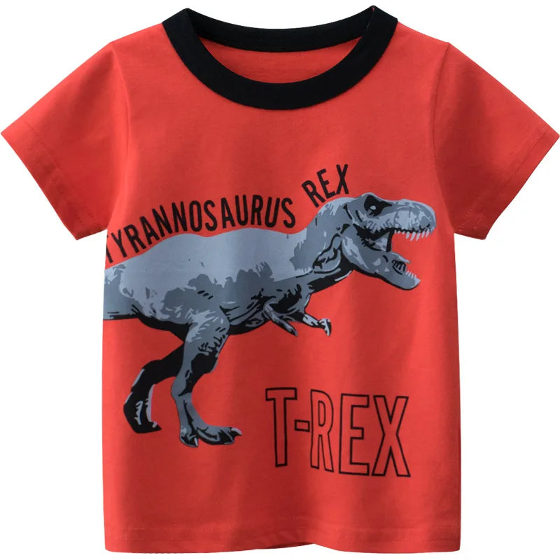 1 2 3 4 5 6 7 8 9 Years Baby Boys T-Shirts Clothes 100% Cotton Short Sleeve Dinosaurs Monster Cartoon Kids Under Shirt Clothing