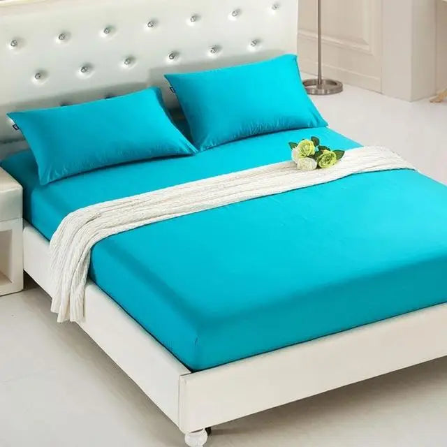 1PCS Fitted Sheet Solid Color Bed Sheets With Elastic Band Double Queen Size 160cm*200cm Mattress Cover 100% Polyester