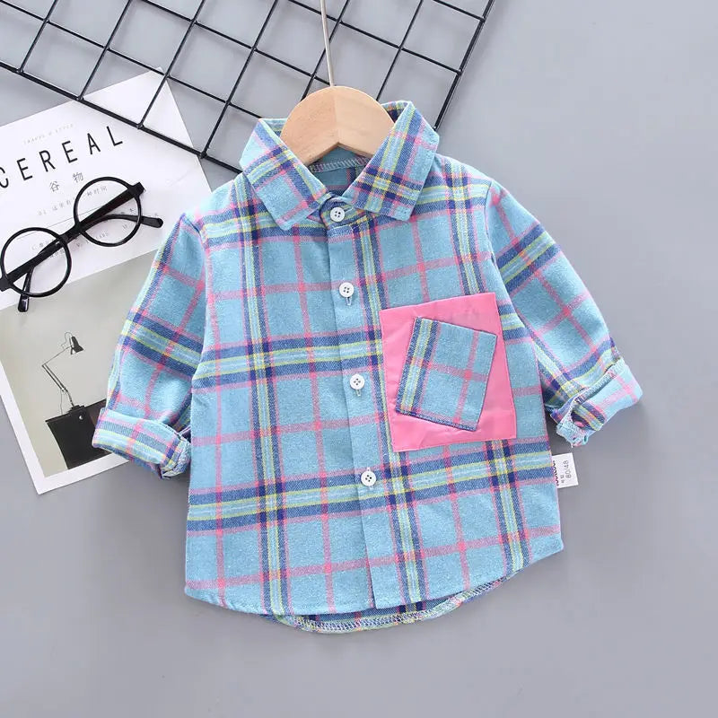 Boys Shirts Plaid Long Sleeve Shirt Boy Tops Clothes Tees 1 2 3 4 Years