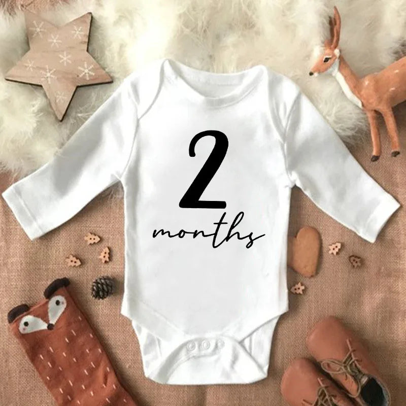 Newborn Baby Monthly Growth Milestone Baby Romper Infant Funny Cute Toddler Jumpsuits Newborn Outfits Bodysuits Boy Girl Clothes