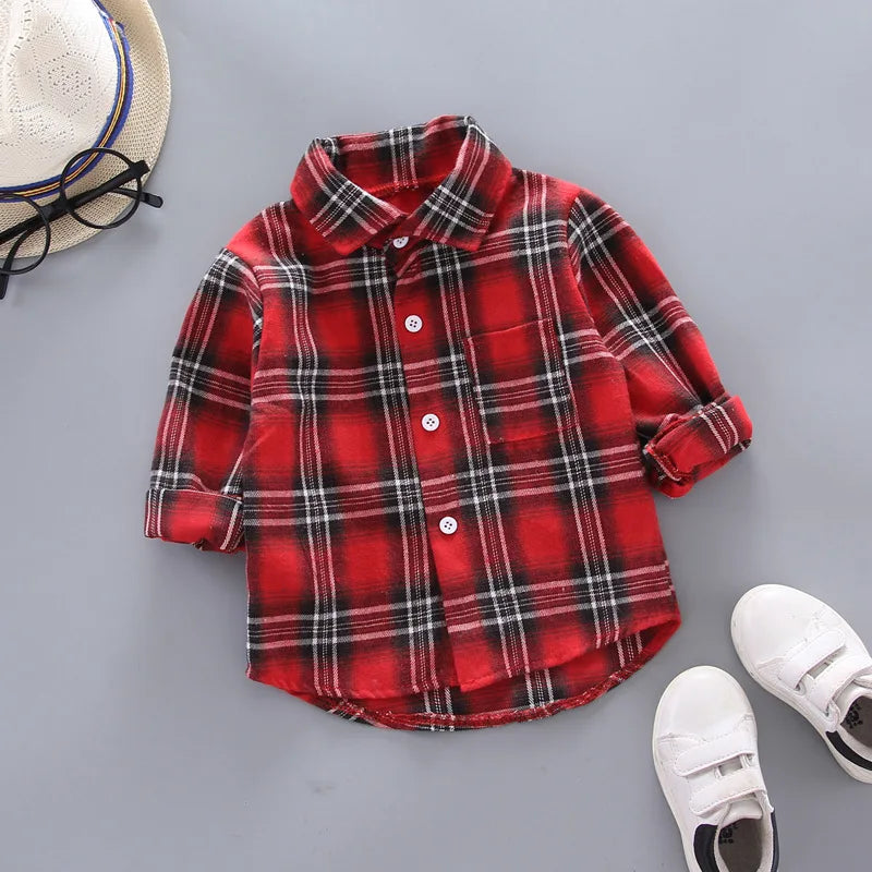 Boys Shirts Plaid Long Sleeve Shirt Boy Tops Clothes Tees 1 2 3 4 Years