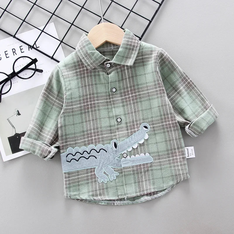 Boys Shirts Plaid Long Sleeve Shirt Boy Tops Clothes Tees 1 2 3 4 Years