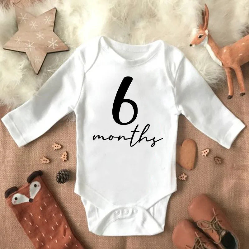 Newborn Baby Monthly Growth Milestone Baby Romper Infant Funny Cute Toddler Jumpsuits Newborn Outfits Bodysuits Boy Girl Clothes