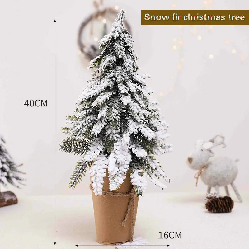Christmas Tree Mini Pine Tree With Wood Base DIY Home Table Top Decor Christmas Artificial Frosted Sisal Small Trees Party Decor