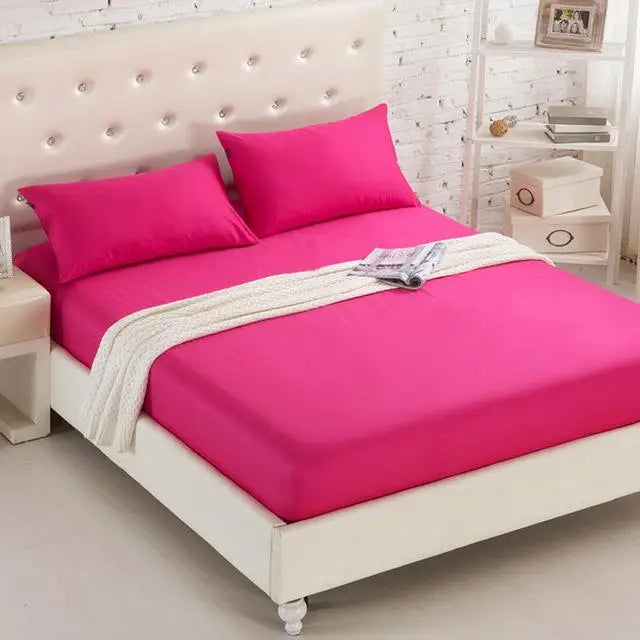 1PCS Fitted Sheet Solid Color Bed Sheets With Elastic Band Double Queen Size 160cm*200cm Mattress Cover 100% Polyester