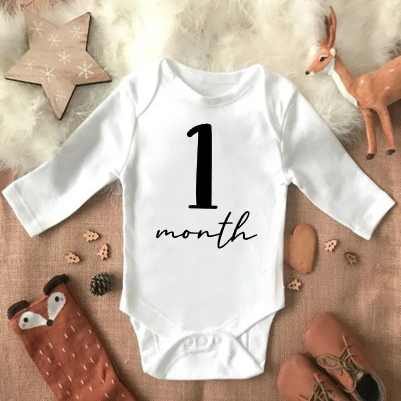 Newborn Baby Monthly Growth Milestone Baby Romper Infant Funny Cute Toddler Jumpsuits Newborn Outfits Bodysuits Boy Girl Clothes