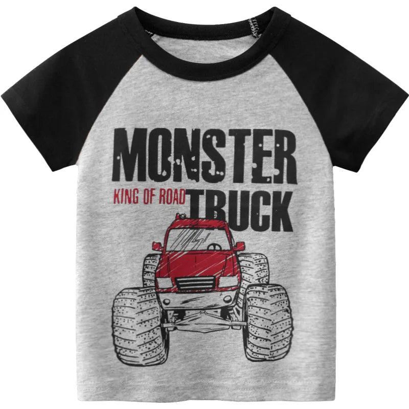 1 2 3 4 5 6 7 8 9 Years Baby Boys T-Shirts Clothes 100% Cotton Short Sleeve Dinosaurs Monster Cartoon Kids Under Shirt Clothing