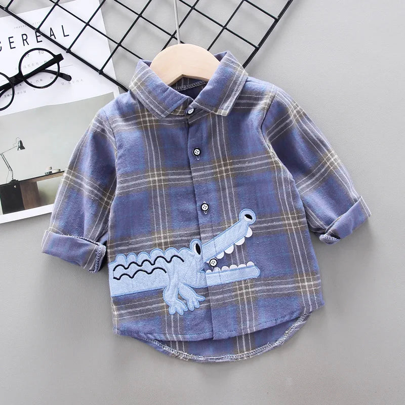 Boys Shirts Plaid Long Sleeve Shirt Boy Tops Clothes Tees 1 2 3 4 Years