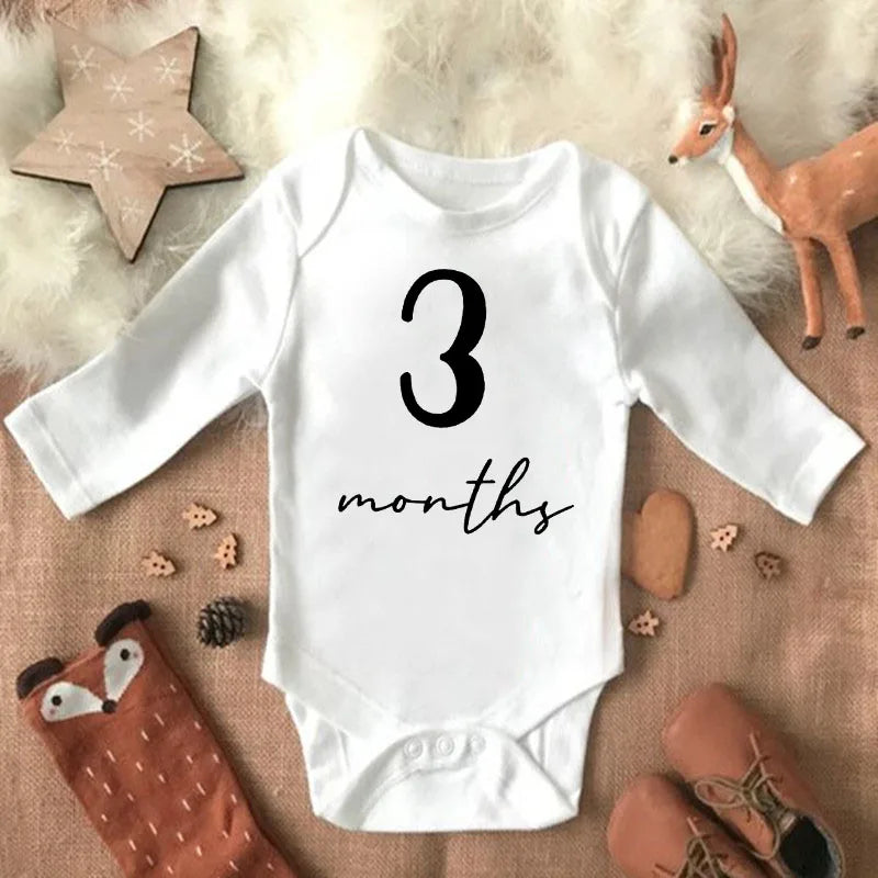 Newborn Baby Monthly Growth Milestone Baby Romper Infant Funny Cute Toddler Jumpsuits Newborn Outfits Bodysuits Boy Girl Clothes