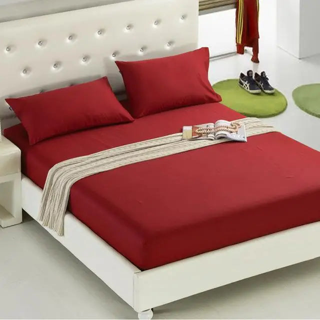1PCS Fitted Sheet Solid Color Bed Sheets With Elastic Band Double Queen Size 160cm*200cm Mattress Cover 100% Polyester