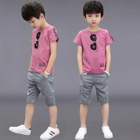 2025 summer Teenager Boys Clothes Casual Outfit Kids Tracksuit Child t shirt + shorts hot pant 4 5 6 7 8 9 10 12 11 13 14 Year