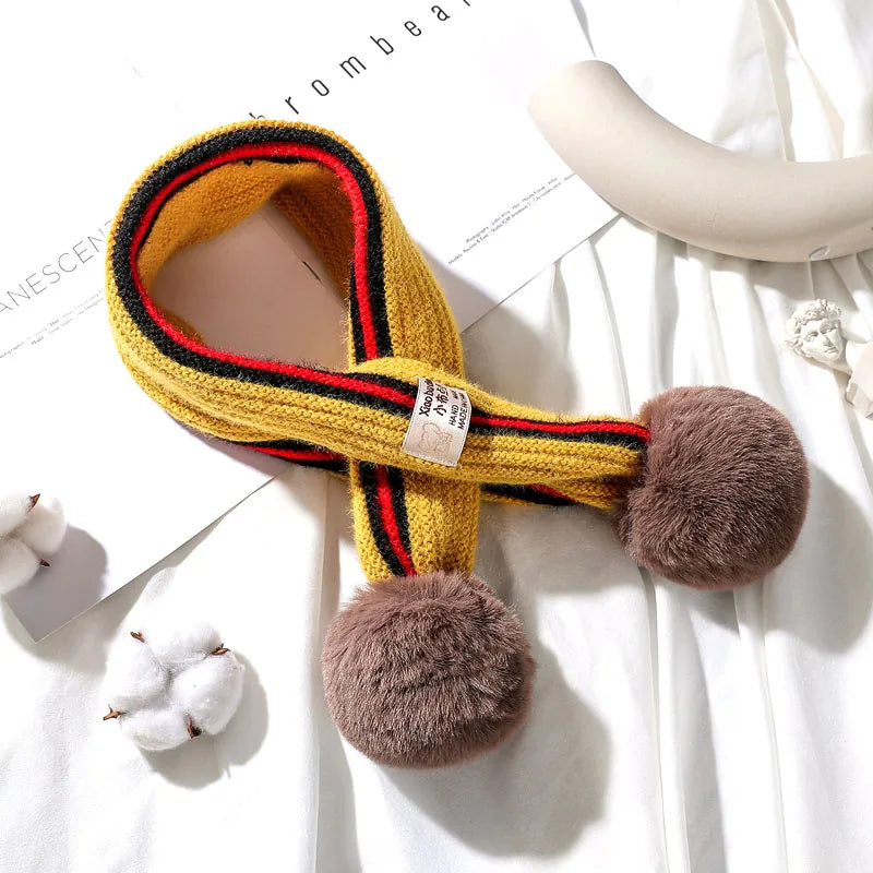 Children Scarf Knitted Winter Cashmere Soft Scarf Baby Boys Girls Lovely Fur Pom-pom Neckerchief Kids Girl Neck Warmers Scarf