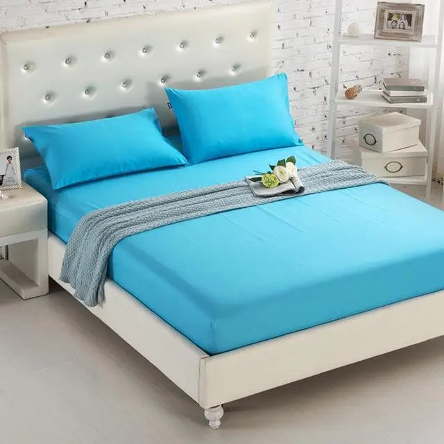 1PCS Fitted Sheet Solid Color Bed Sheets With Elastic Band Double Queen Size 160cm*200cm Mattress Cover 100% Polyester