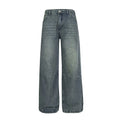 American High Street Punk Men's Straight Dragging Pants Loose Wide-Leg Denim Old Folds Design Mid Waist Medium Streetwear Style