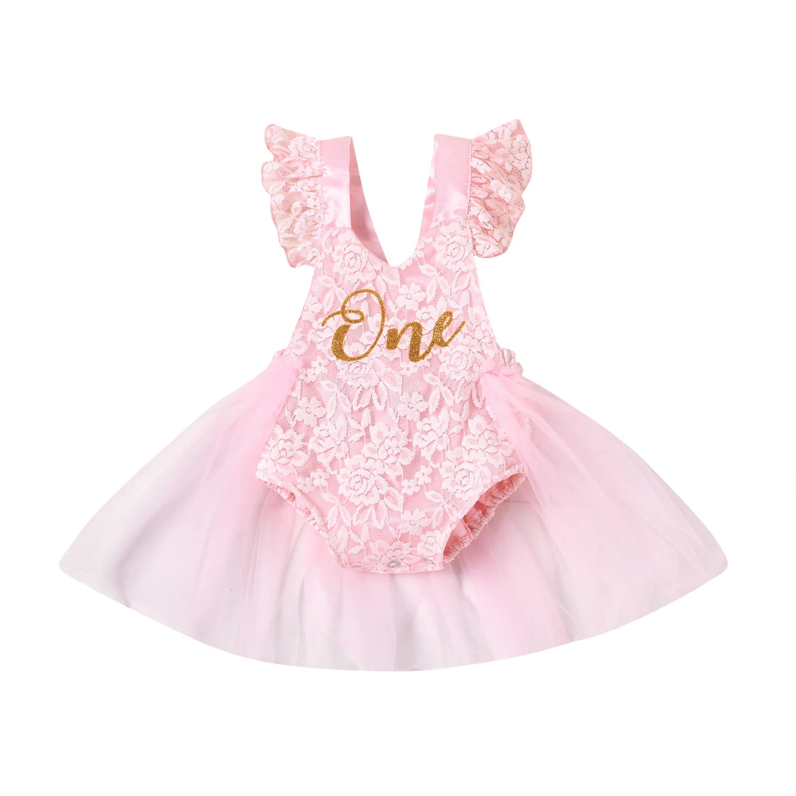 0-24M Baby Romper Dress with Mesh Lace One Letter Print Ruffles Princess Dress Baby Summer Clothing For Girls Birthday Gifts