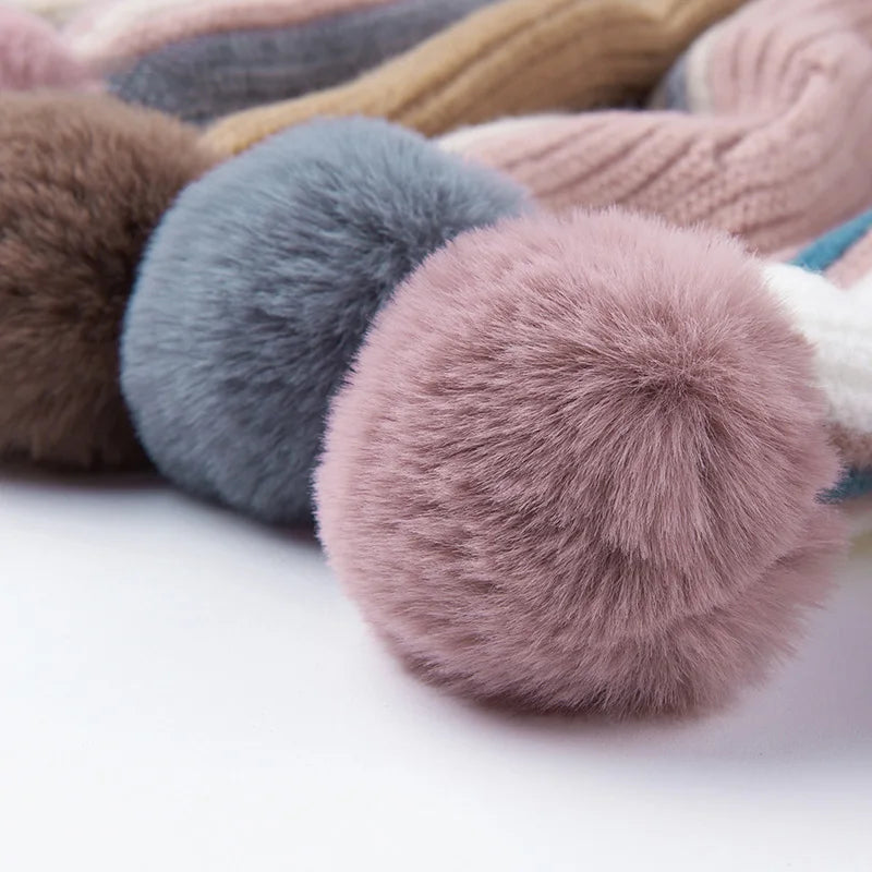 Children Scarf Knitted Winter Cashmere Soft Scarf Baby Boys Girls Lovely Fur Pom-pom Neckerchief Kids Girl Neck Warmers Scarf