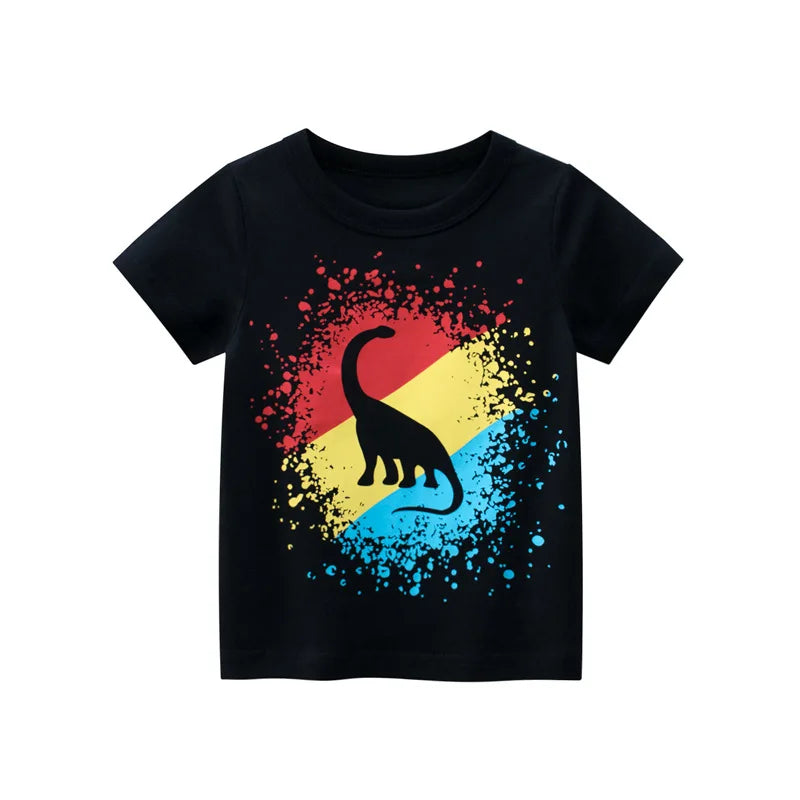 1 2 3 4 5 6 7 8 9 Years Baby Boys T-Shirts Clothes 100% Cotton Short Sleeve Dinosaurs Monster Cartoon Kids Under Shirt Clothing