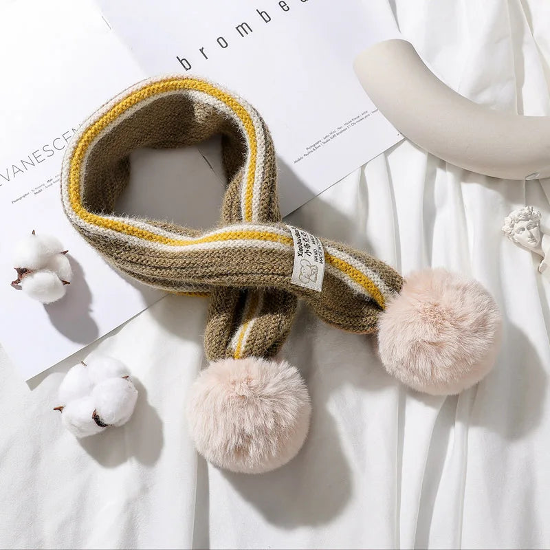 Children Scarf Knitted Winter Cashmere Soft Scarf Baby Boys Girls Lovely Fur Pom-pom Neckerchief Kids Girl Neck Warmers Scarf