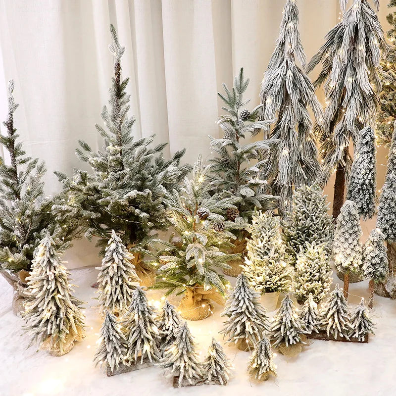 Christmas Tree Mini Pine Tree With Wood Base DIY Home Table Top Decor Christmas Artificial Frosted Sisal Small Trees Party Decor