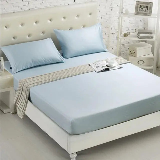 1PCS Fitted Sheet Solid Color Bed Sheets With Elastic Band Double Queen Size 160cm*200cm Mattress Cover 100% Polyester
