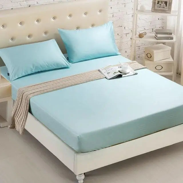 1PCS Fitted Sheet Solid Color Bed Sheets With Elastic Band Double Queen Size 160cm*200cm Mattress Cover 100% Polyester
