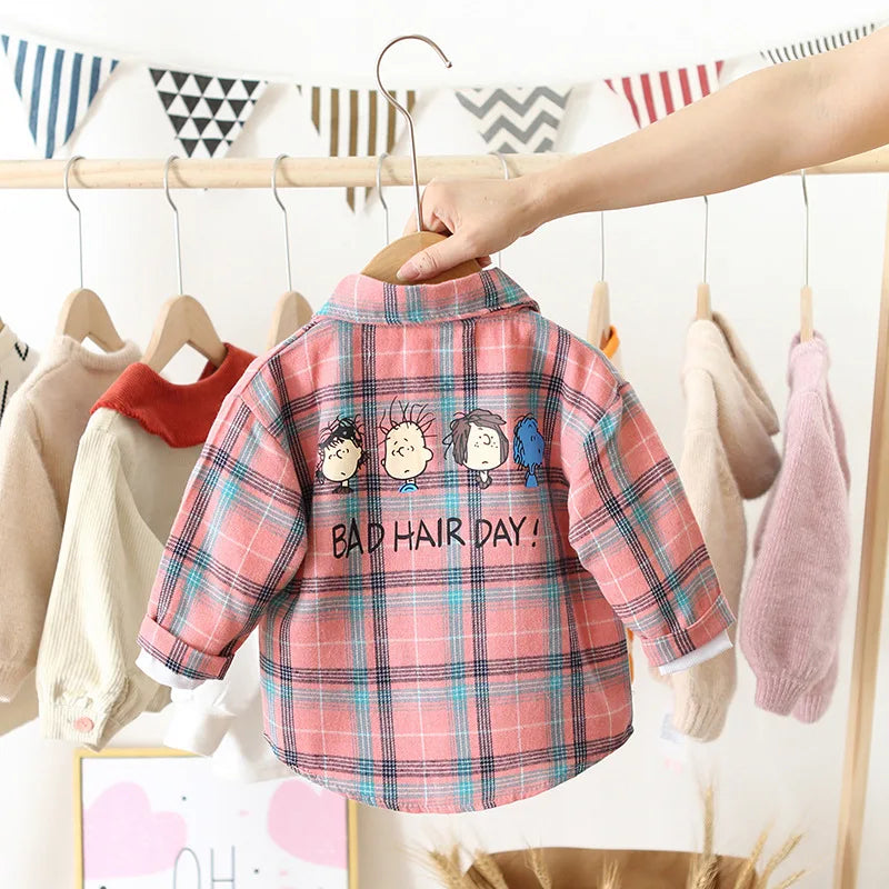 Boys Shirts Plaid Long Sleeve Shirt Boy Tops Clothes Tees 1 2 3 4 Years