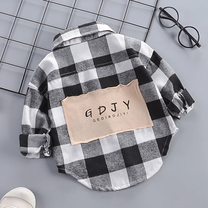 Boys Shirts Plaid Long Sleeve Shirt Boy Tops Clothes Tees 1 2 3 4 Years