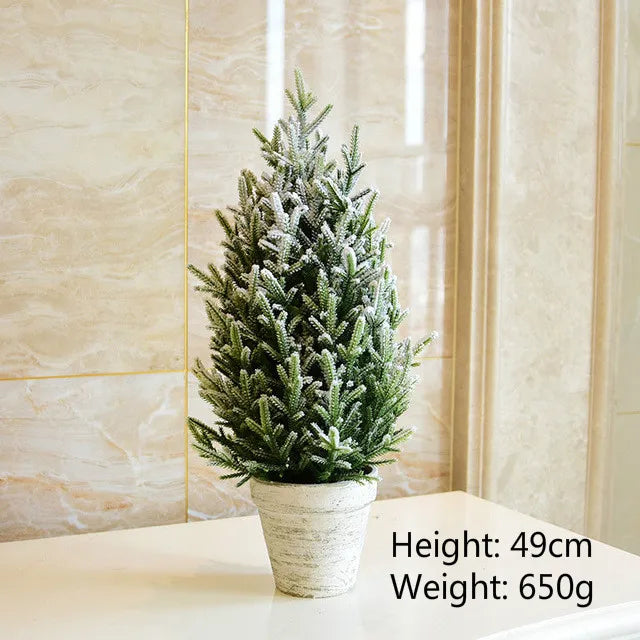 Christmas Tree Mini Pine Tree With Wood Base DIY Home Table Top Decor Christmas Artificial Frosted Sisal Small Trees Party Decor