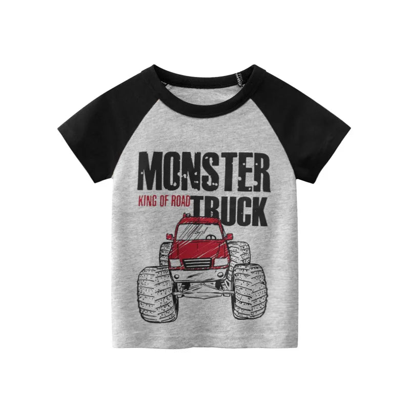 1 2 3 4 5 6 7 8 9 Years Baby Boys T-Shirts Clothes 100% Cotton Short Sleeve Dinosaurs Monster Cartoon Kids Under Shirt Clothing