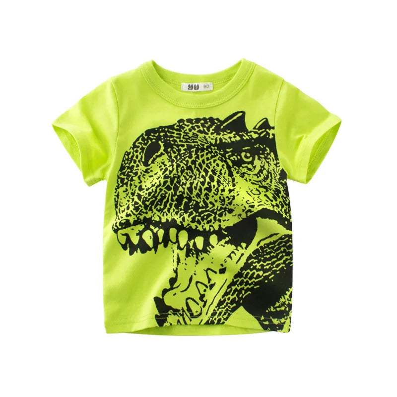 1 2 3 4 5 6 7 8 9 Years Baby Boys T-Shirts Clothes 100% Cotton Short Sleeve Dinosaurs Monster Cartoon Kids Under Shirt Clothing