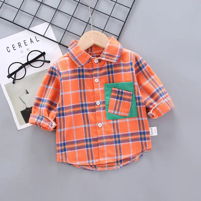Boys Shirts Plaid Long Sleeve Shirt Boy Tops Clothes Tees 1 2 3 4 Years