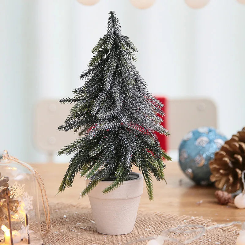 Christmas Tree Mini Pine Tree With Wood Base DIY Home Table Top Decor Christmas Artificial Frosted Sisal Small Trees Party Decor