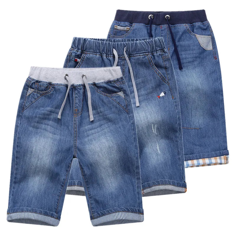 Boys Jean Shorts 2024 Summer Brand Design Printing Embroidery Lattice Kids Denim Shorts For Teen Boys 2-14Years Wear DWQ101