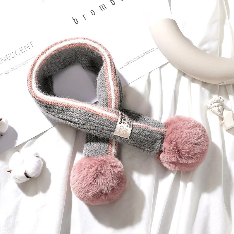 Children Scarf Knitted Winter Cashmere Soft Scarf Baby Boys Girls Lovely Fur Pom-pom Neckerchief Kids Girl Neck Warmers Scarf