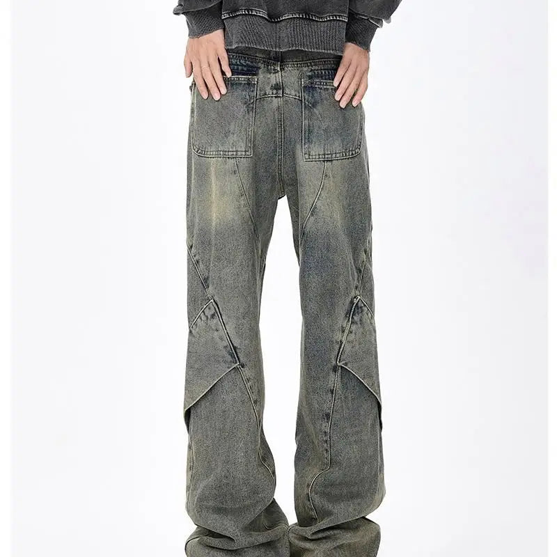 Yellow Niche High Street Male Straight Flares Waterproof Old Tooling Wide Leg Pants Crystal Decoration Mid Colored Spring Autumn