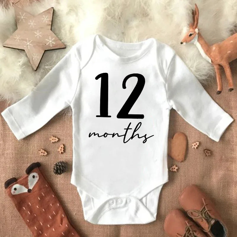 Newborn Baby Monthly Growth Milestone Baby Romper Infant Funny Cute Toddler Jumpsuits Newborn Outfits Bodysuits Boy Girl Clothes